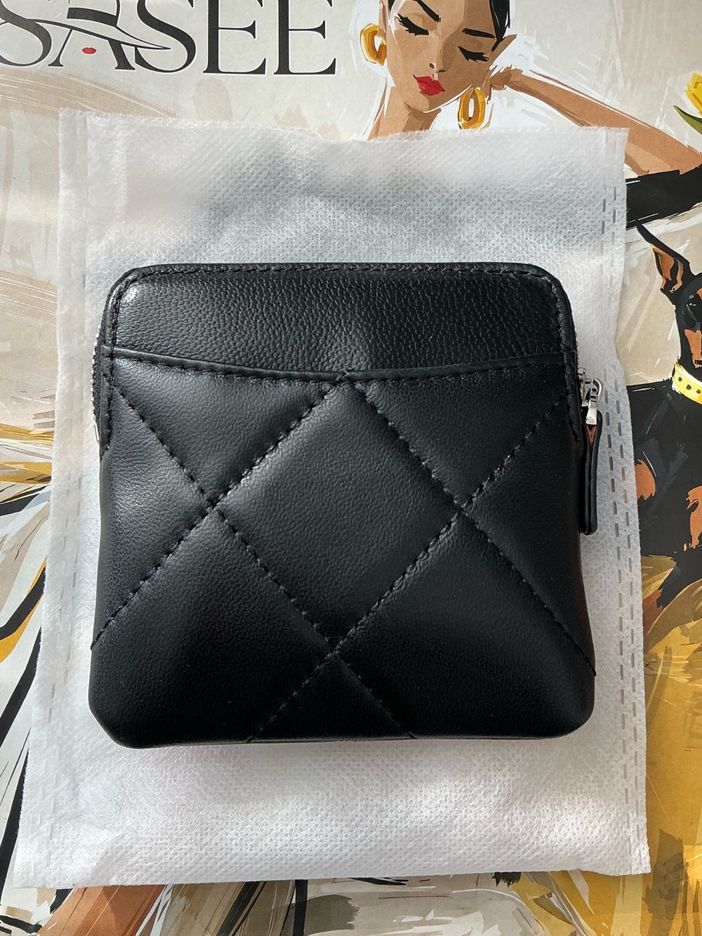 Black Quilted Compact Wallet - Women's Small Zip Purse